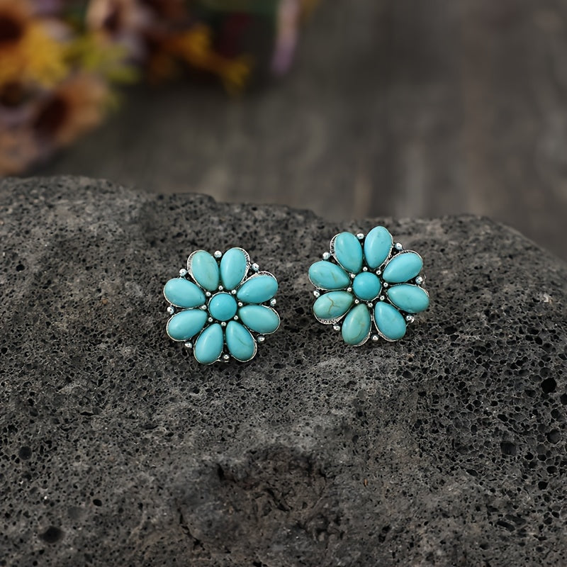 Serelith Turkis Blomst Studs | Hvidguld