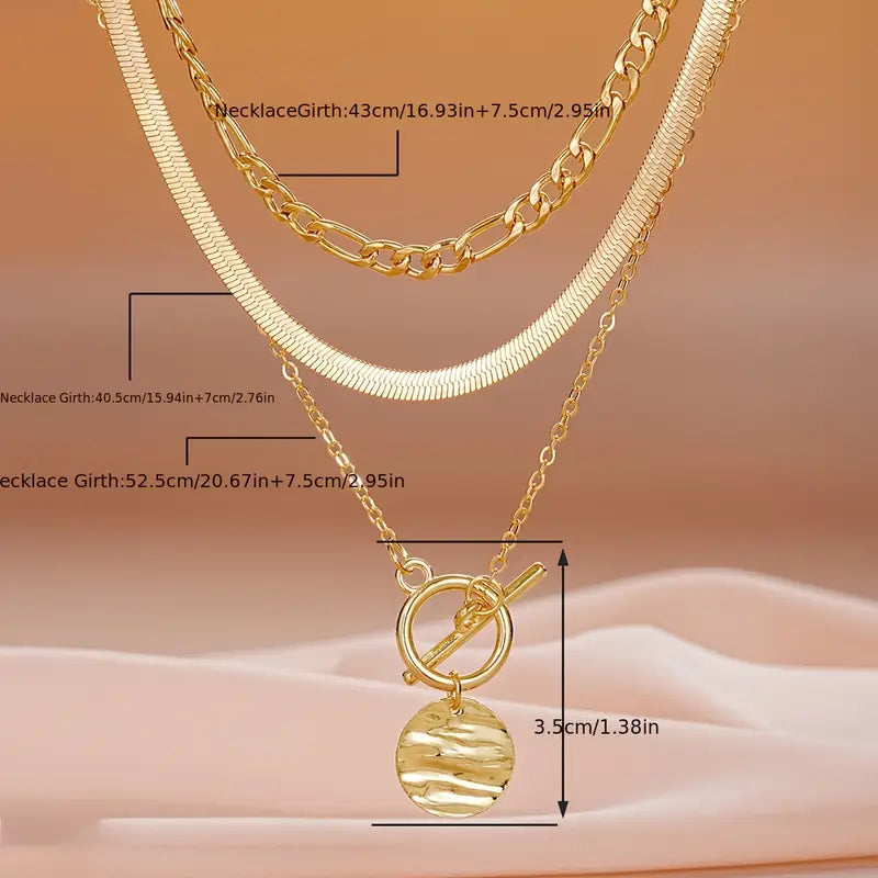 Savira Tekstureret Mønt Lagdelt Halskæde | Guld