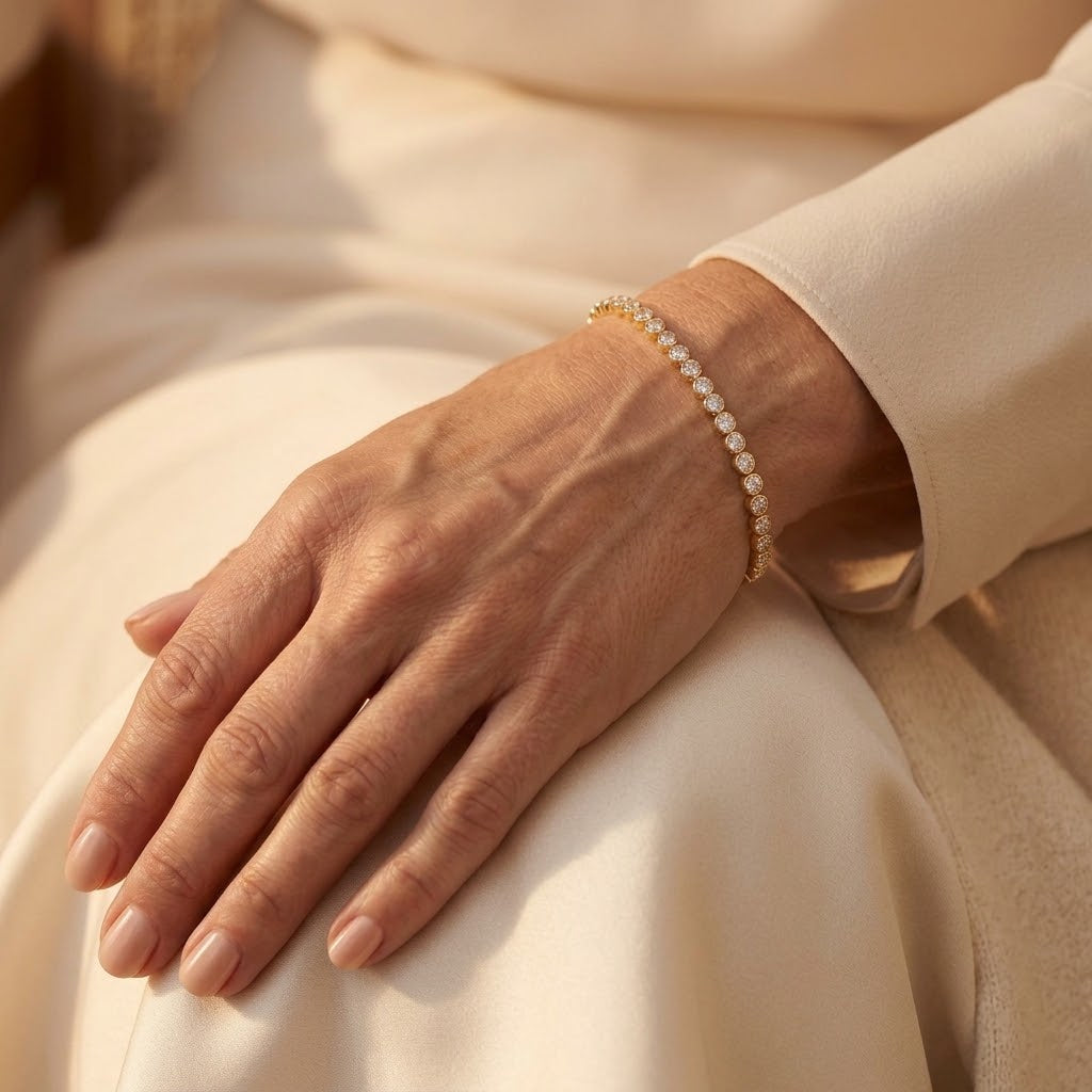 Rund Skåret Tennisarmbånd | Guld