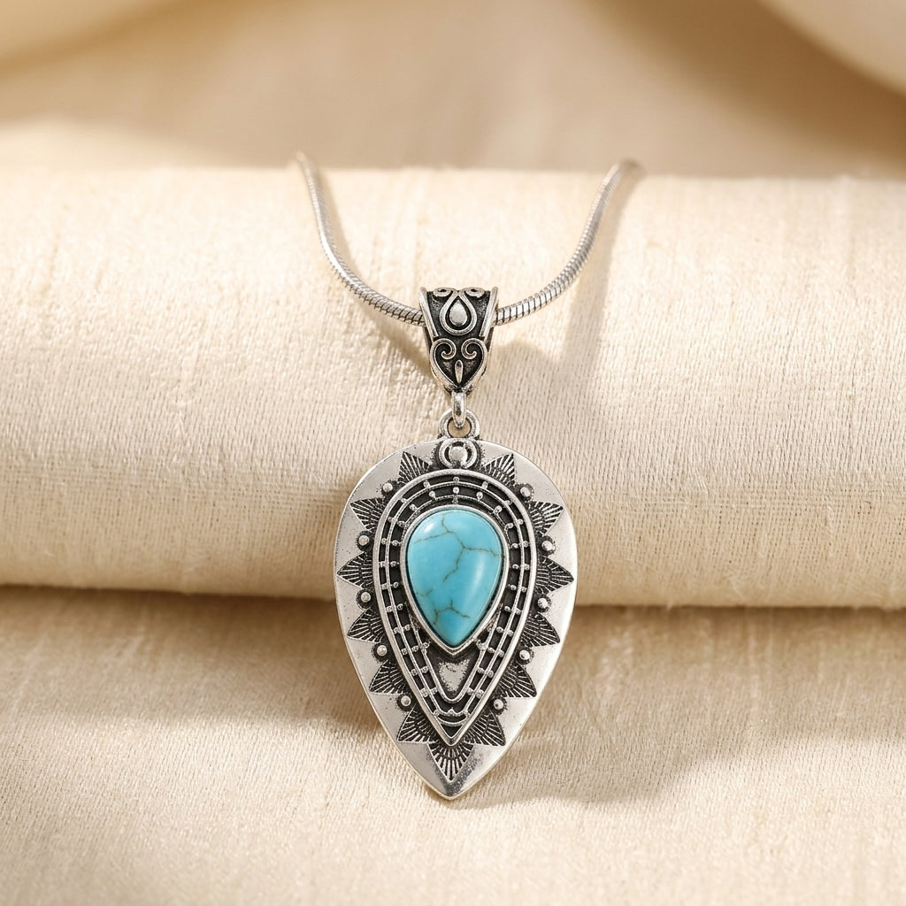 Arlisse Turquoise Dråbe Halskæde | Hvidguld