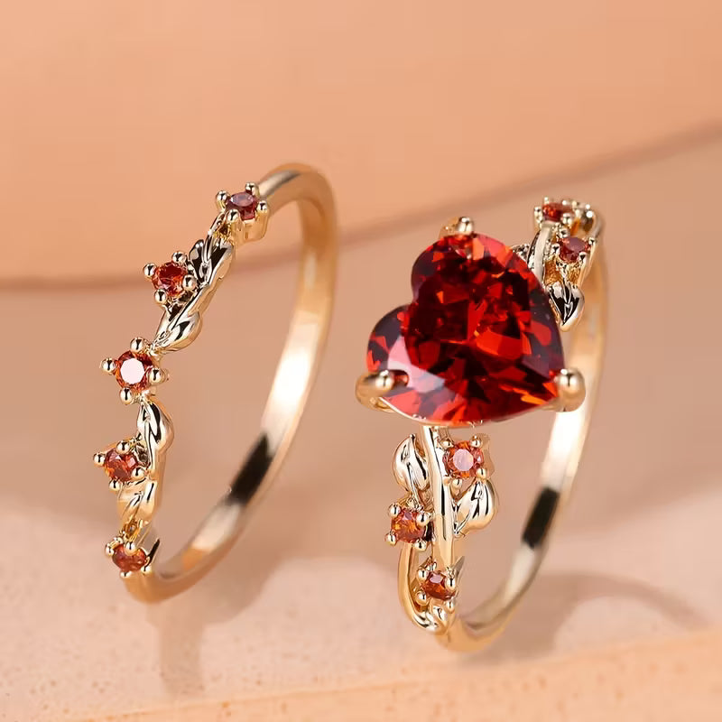 Redvine Heart Accent Ring Set | Guld