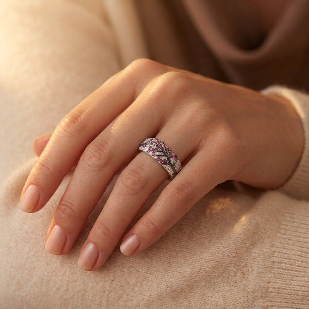 Ruby Blossom Tree Ring | Hvidguld