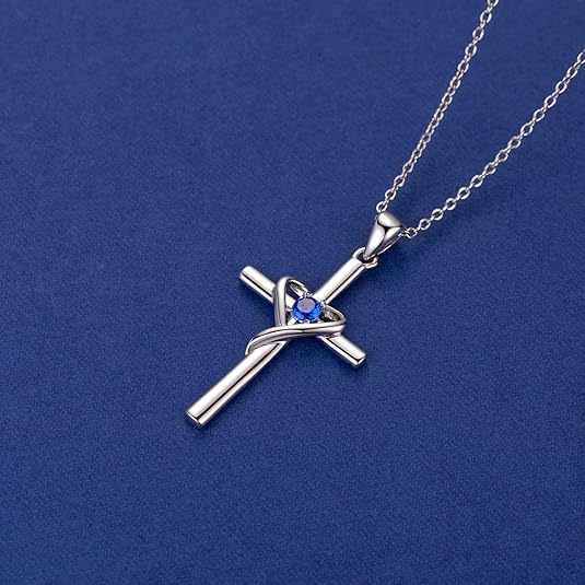 Sapphire Cross Necklace | Hvidguld