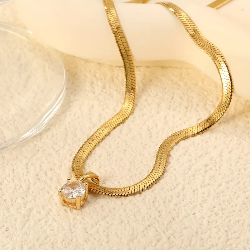 Elegant Rhinestone Vedhæng Halskæde | Guld