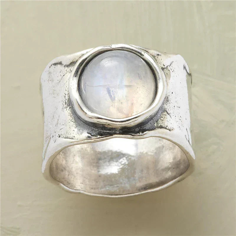 Månestens Boho Ring | Hvidguld