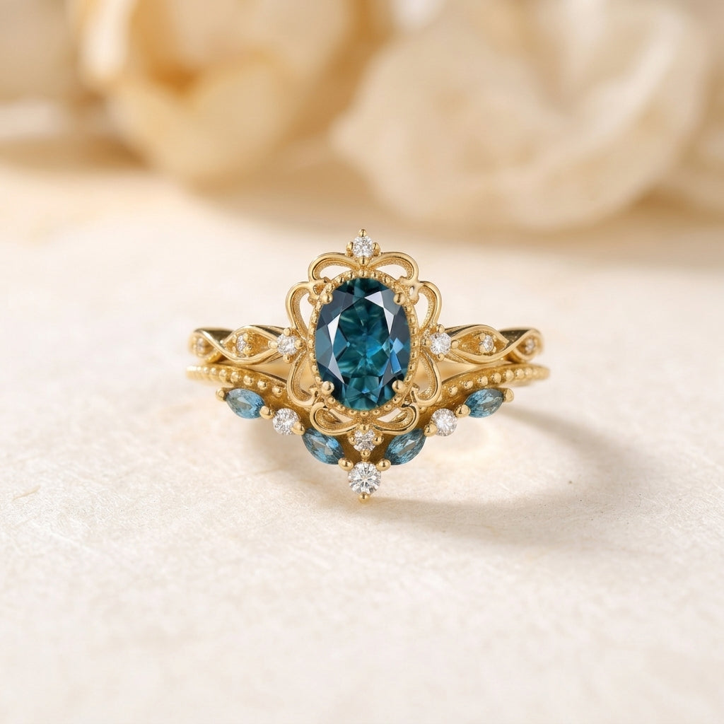 Azelia Sapphire Crown Ring Sæt | Guld