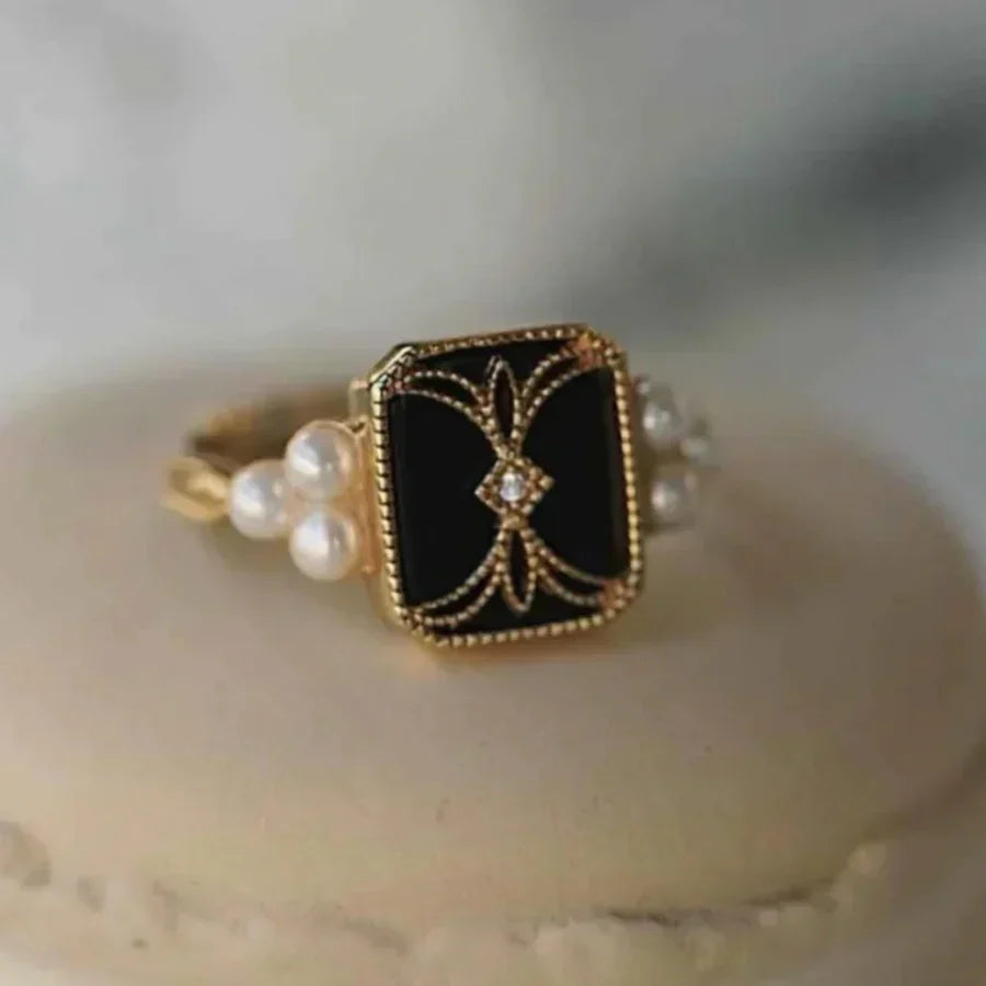 Antik Sort Perle Gylden Ring | Guld