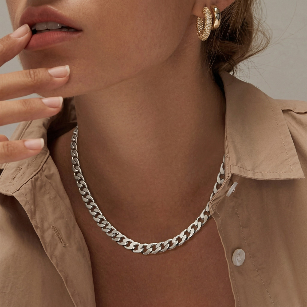 Chunky Cuban Link Halskæde | Hvidguld