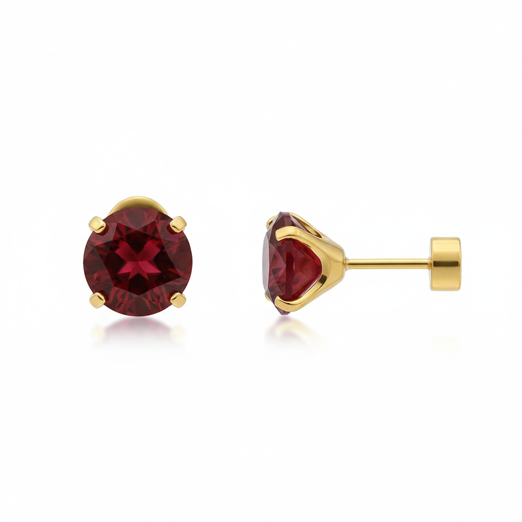 Ruby Runde Stud Øreringe | Guld