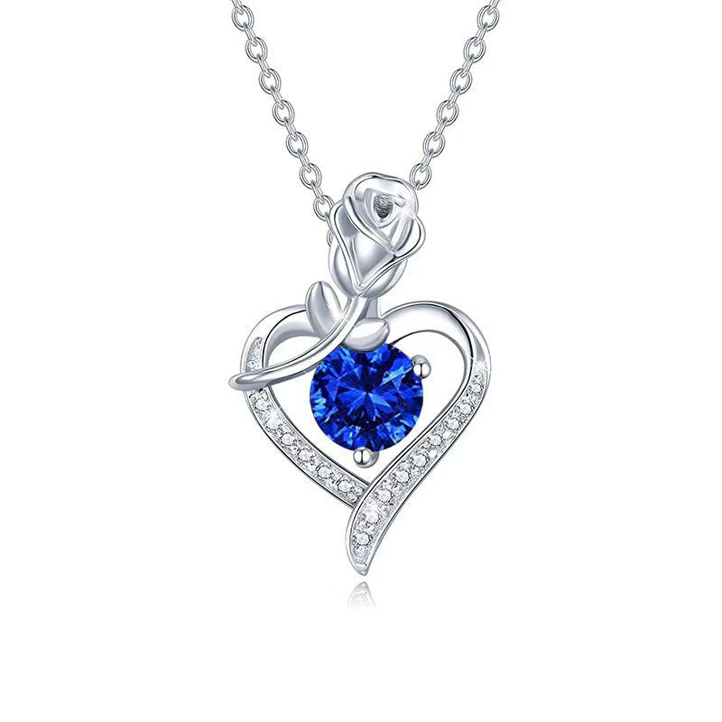 Sapphire Rose Hjerte Halskæde | Hvidguld