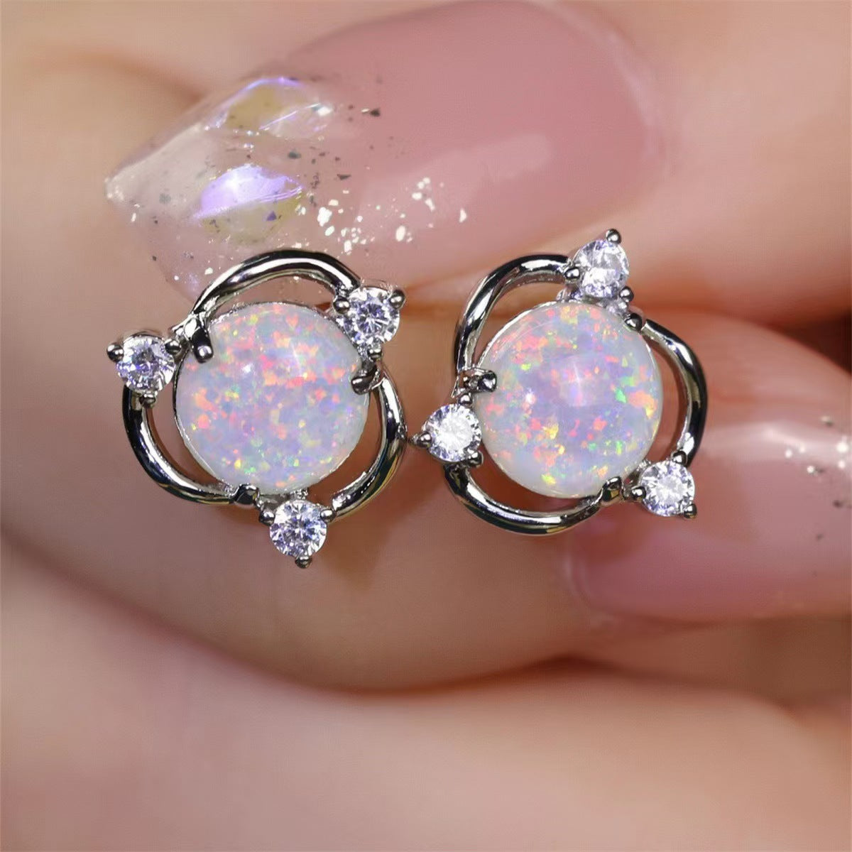 Opal Trio Stud Øreringe | Hvidguld