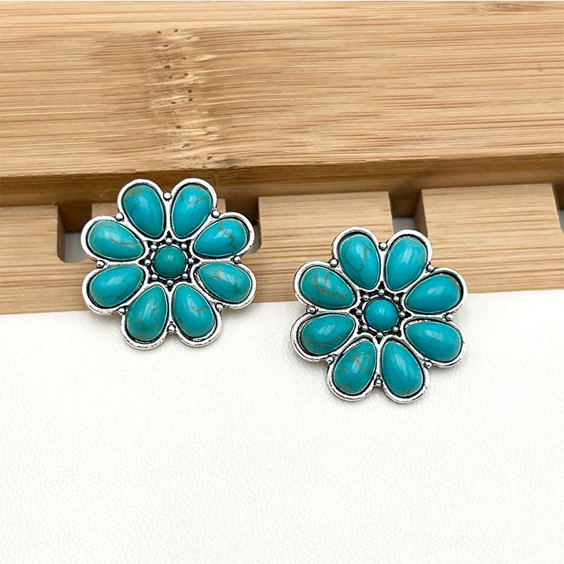 Serelith Turkis Blomst Studs | Hvidguld