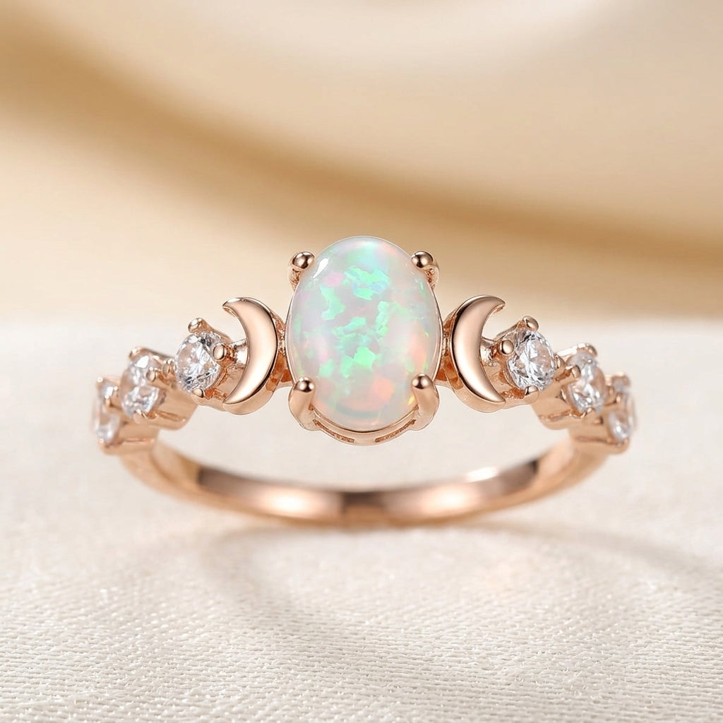 Opal Halvmåne Ring | Roséguld