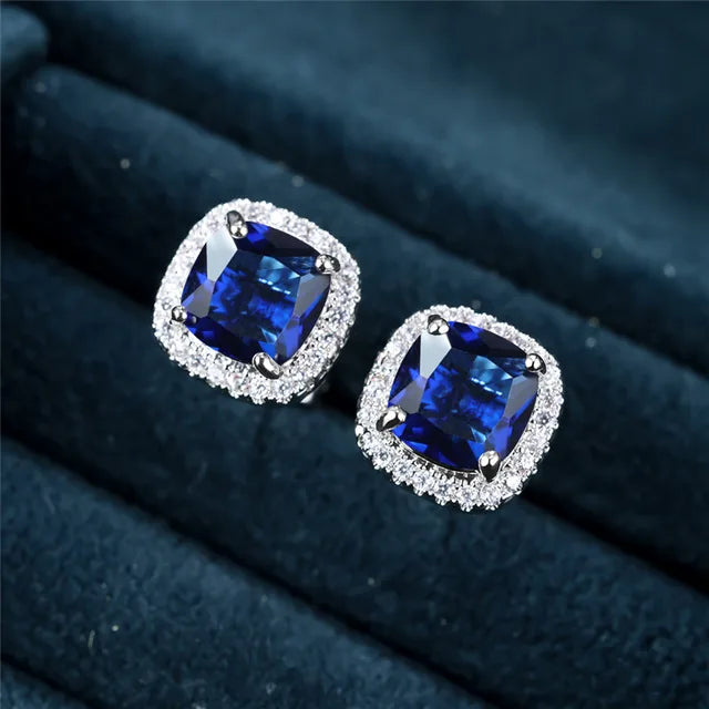 Saphir Square Stud Øreringe | Hvidguld