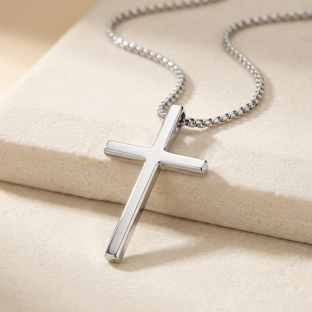Bezel Cross Necklace | Hvidguld