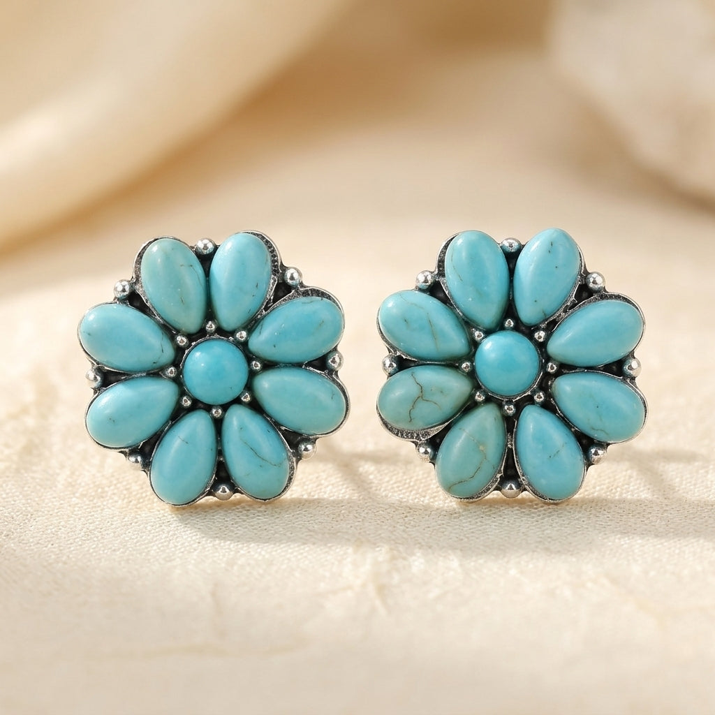 Serelith Turkis Blomst Studs | Hvidguld