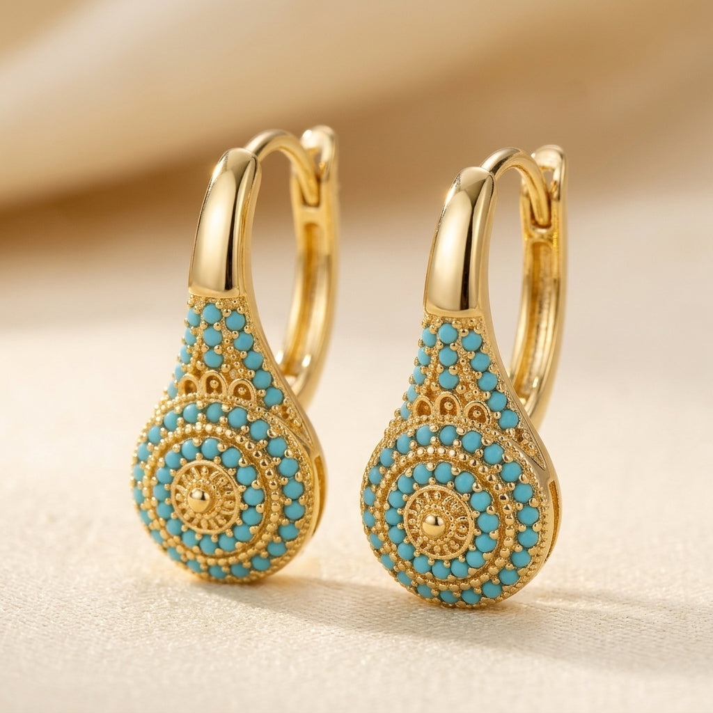 Valenne Turquoise Cluster Øreringe | Guld