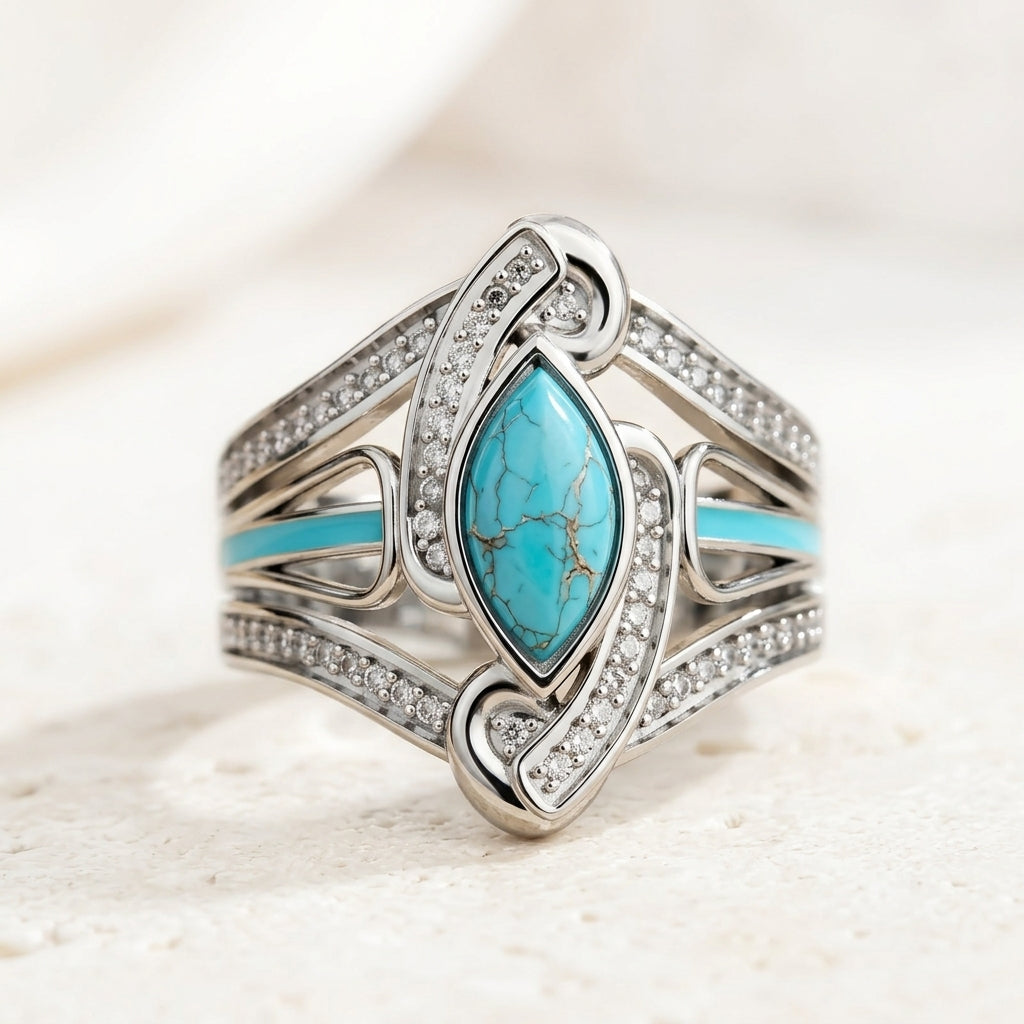 Turkis Marquis Statement Ring | Hvidguld