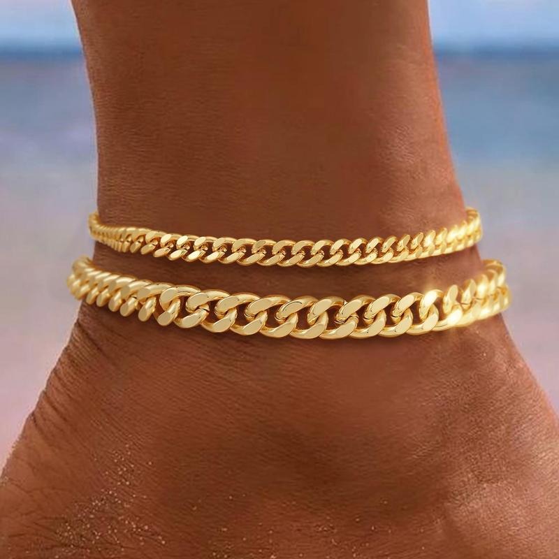Lagdelte Cubanske Link Anklet | Guld