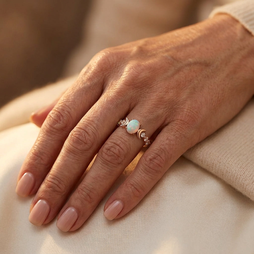 Opal Halvmåne Ring | Roséguld