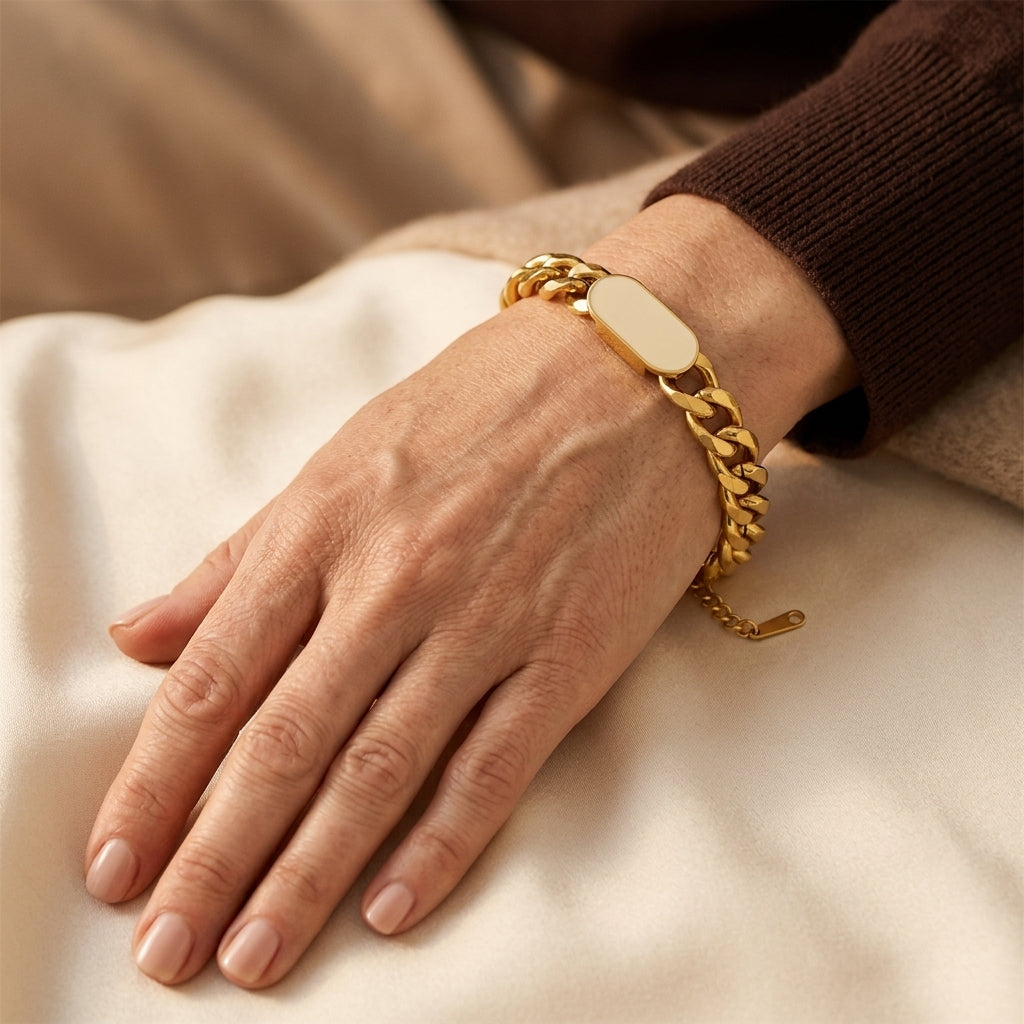 Cuban Chain Tag Armbånd | Guld