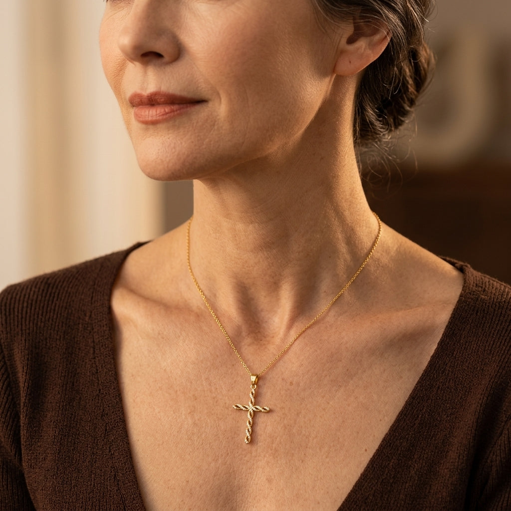 Krystal Twist Cross Necklace | Guld