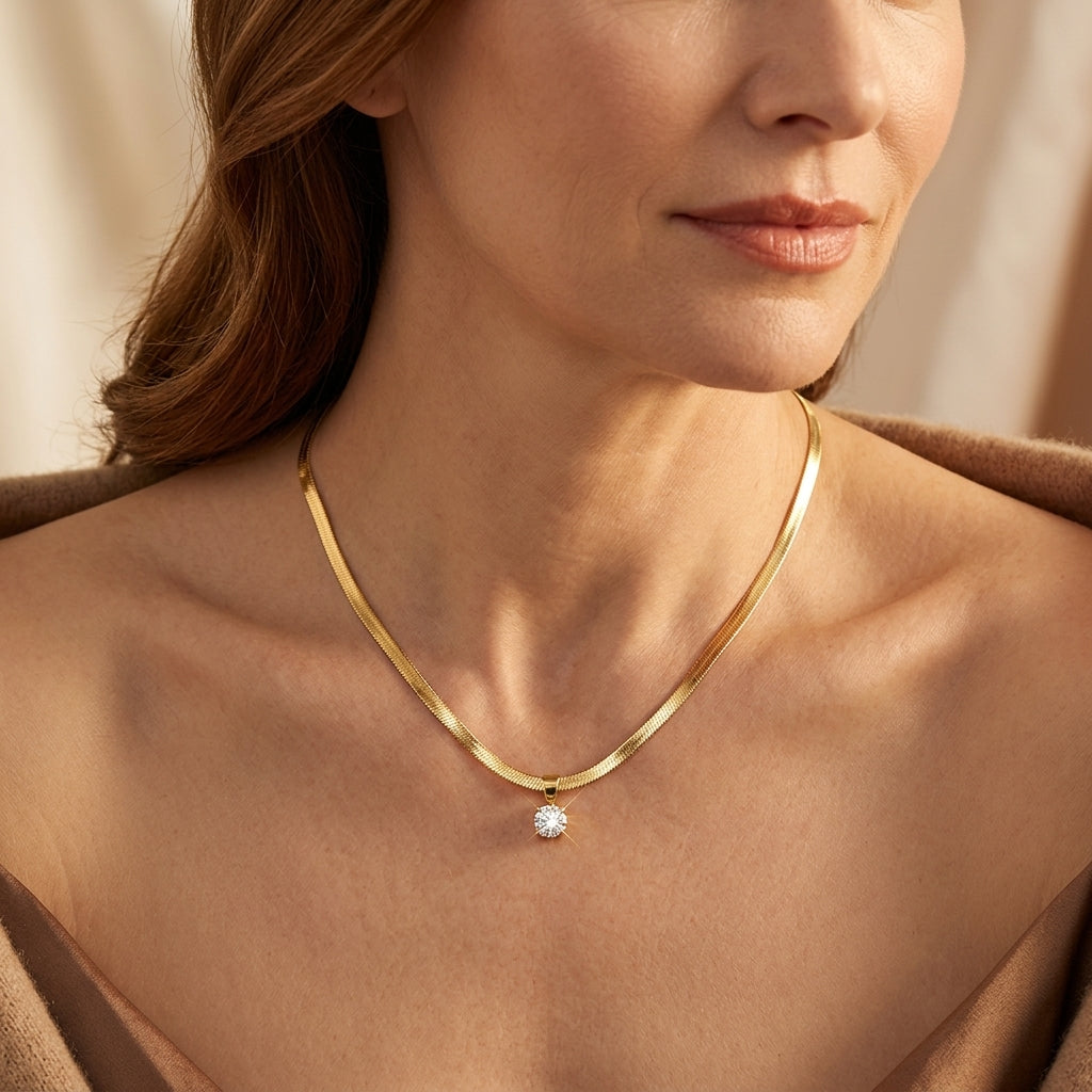 Elegant Rhinestone Vedhæng Halskæde | Guld