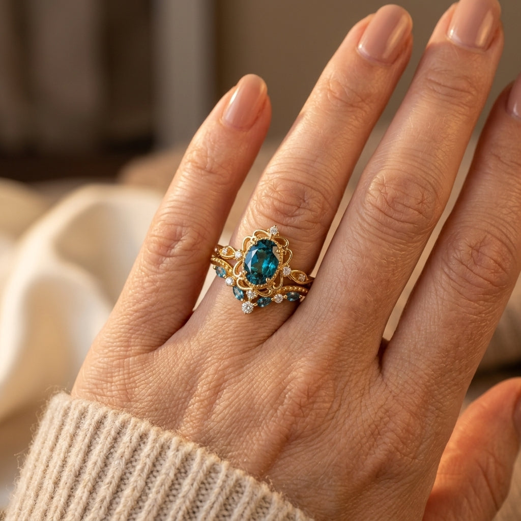 Azelia Sapphire Crown Ring Sæt | Guld