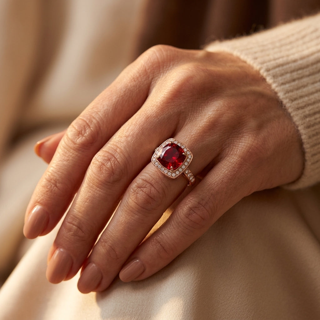 Ruby Halo Statement Ring | Roséguld