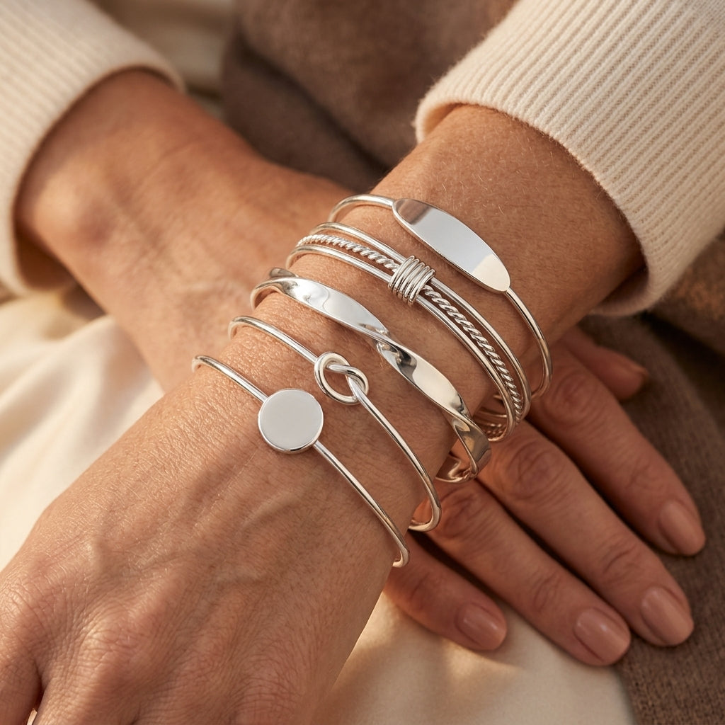 Knotted Elegance Armbåndsæt | Hvidguld