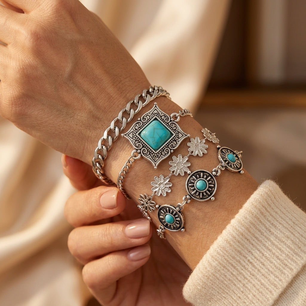 Sky Stone Lagdelt Armbåndsæt | Hvidguld