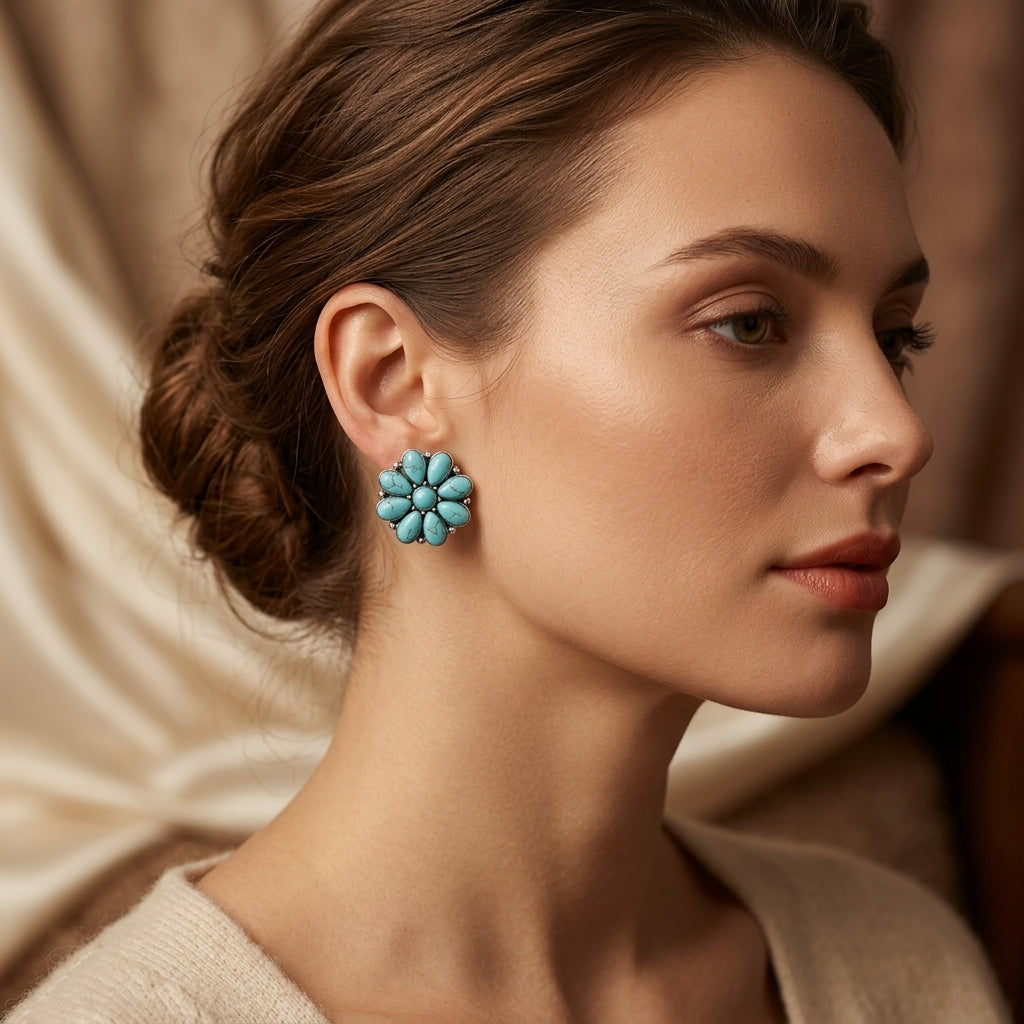 Serelith Turkis Blomst Studs | Hvidguld