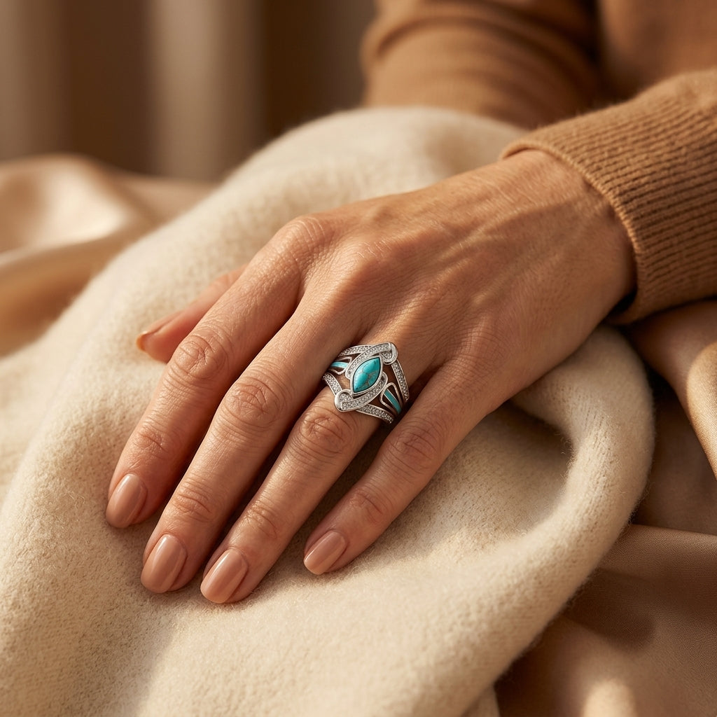 Turkis Marquis Statement Ring | Hvidguld