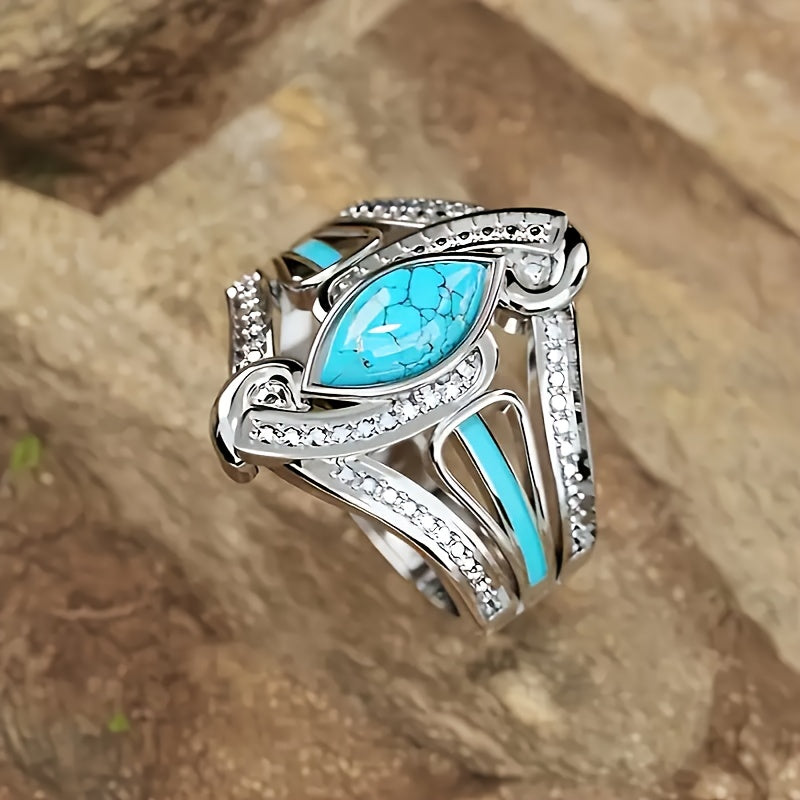Turkis Marquis Statement Ring | Hvidguld