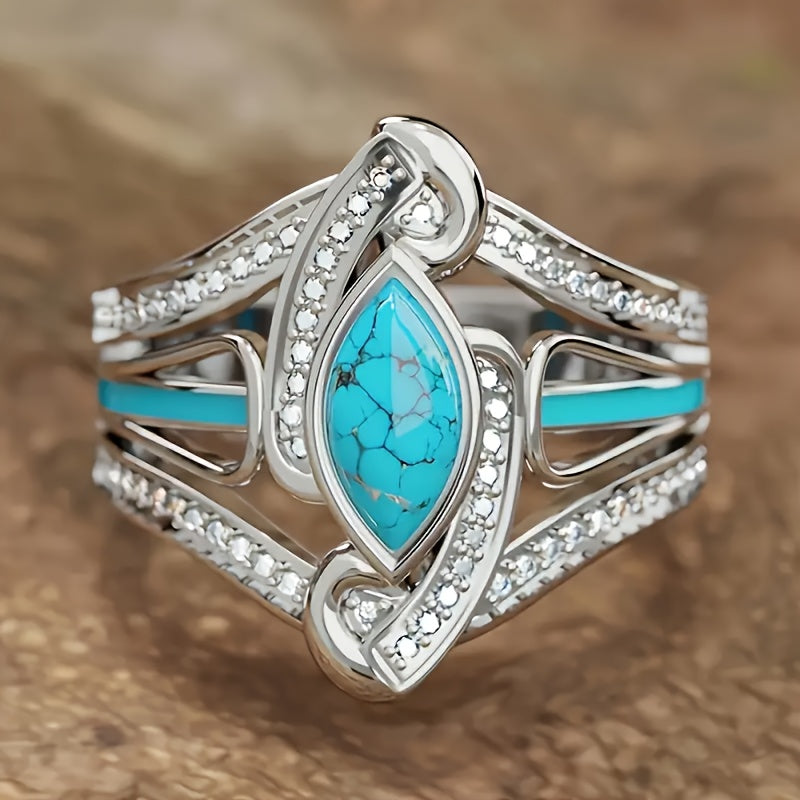 Turkis Marquis Statement Ring | Hvidguld