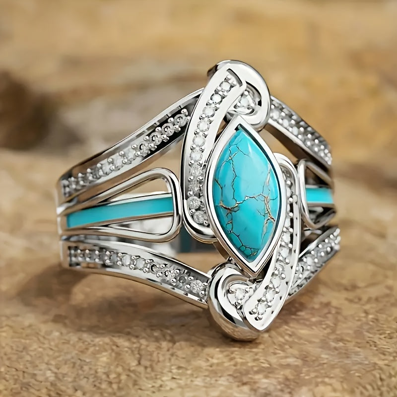 Turkis Marquis Statement Ring | Hvidguld