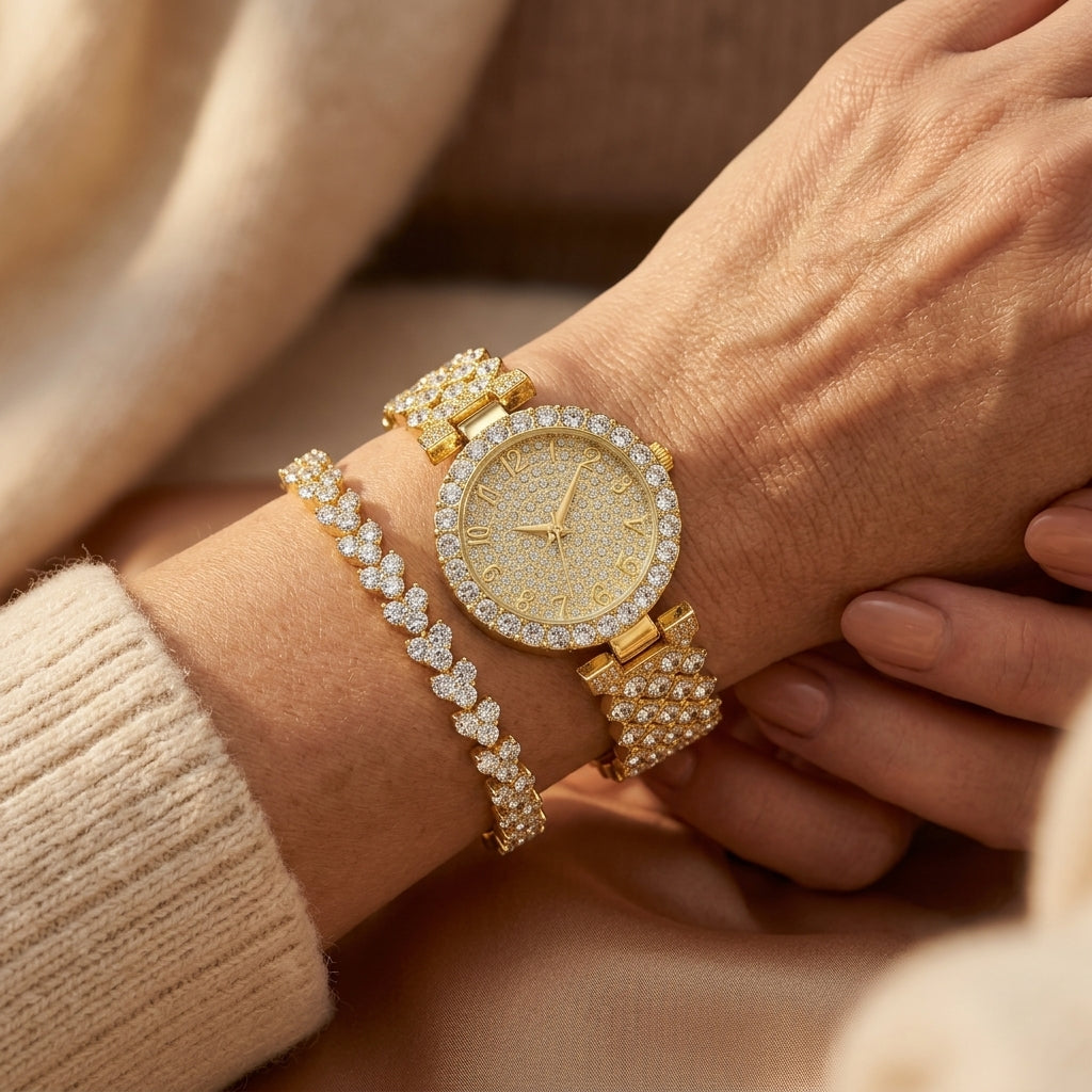 Luxe Radiance Guldur & Armbånd Sæt | Guld