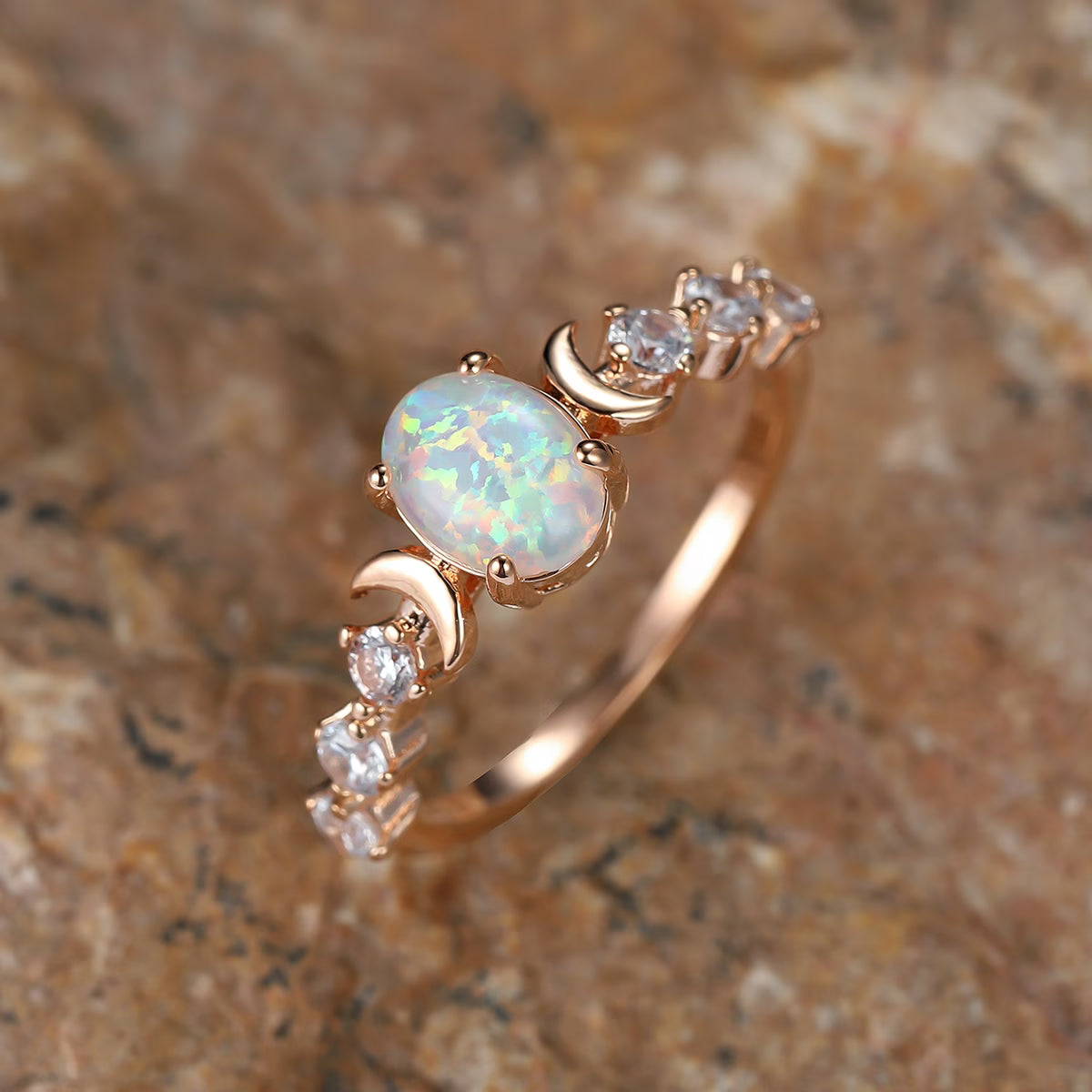 Opal Halvmåne Ring | Roséguld