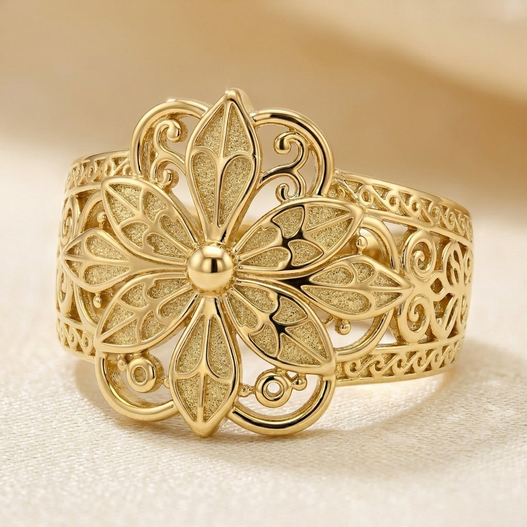 Vintage Inspireret Blomster Ring | Guld