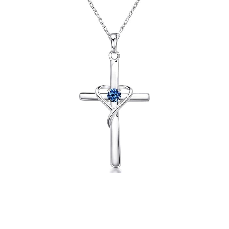 Sapphire Cross Necklace | Hvidguld