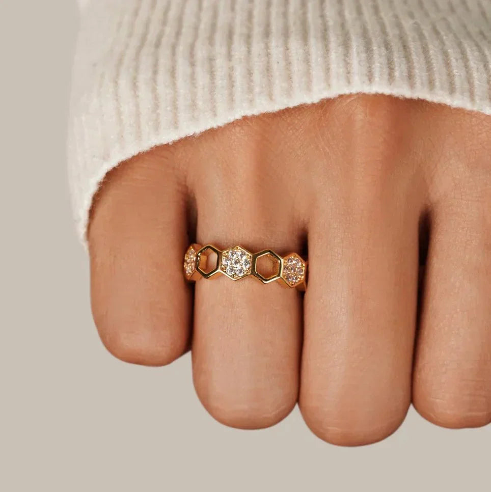 Krystal Honningkage Ring | Guld