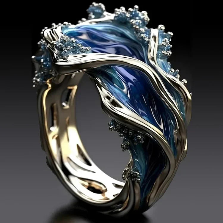 Antik Gylden Ocean Bølget Ring | Hvidguld