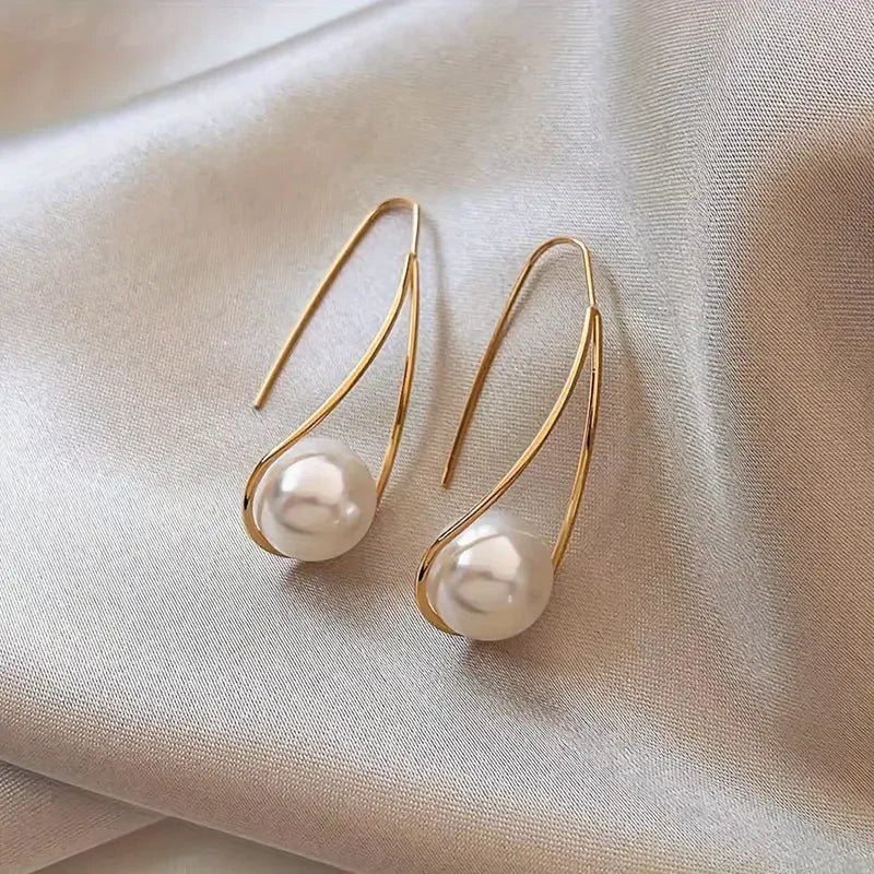 Elegante Perle Dangle Øreringe | Guld