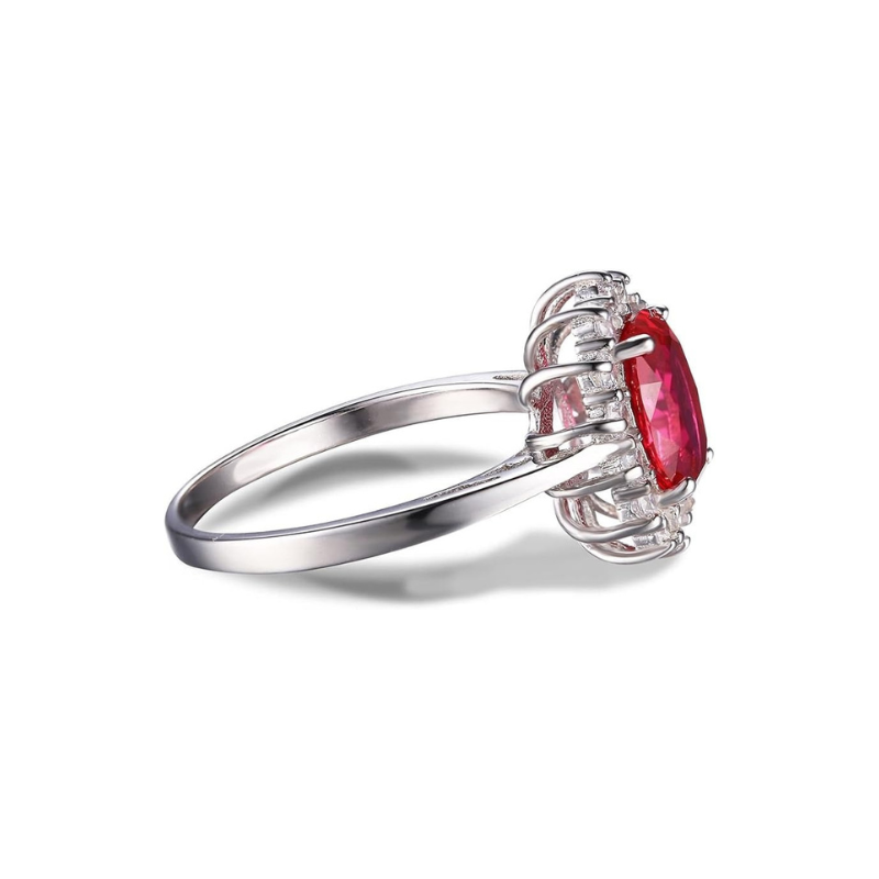 Klassisk Ruby Halo Ring | Hvidguld