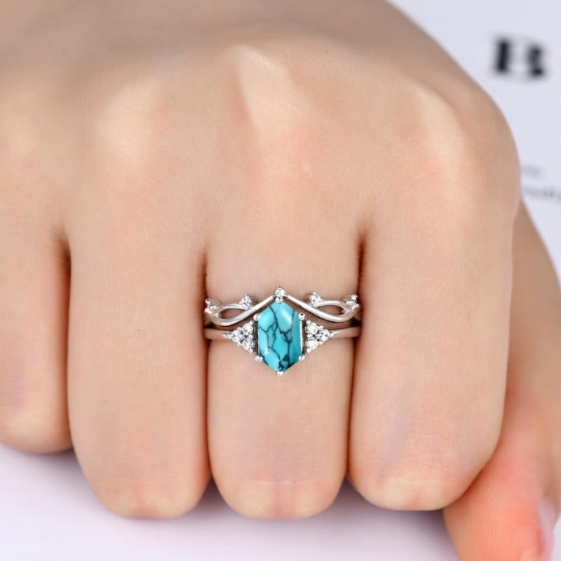 Elarin Sea Crest Ring Sæt | Hvidguld