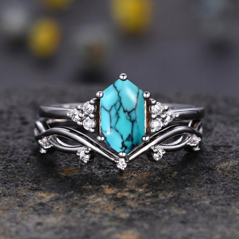 Elarin Sea Crest Ring Sæt | Hvidguld